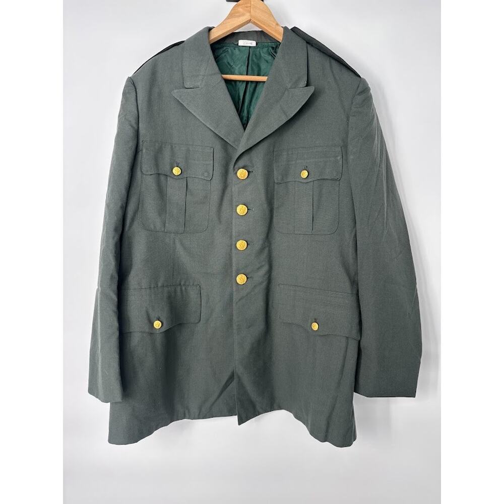 Vintage US ARMY Green Uniform Jacket Vietnam Era Men 43 Long Class A Gold Button